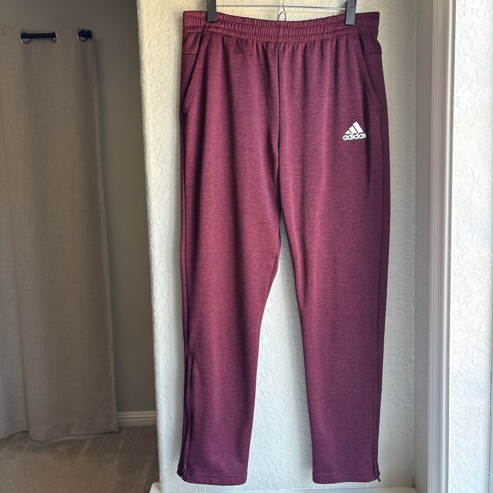Adidas Women L Pants Maroon Heather Ankle Zip Athletic Joggers Relaxed Loose